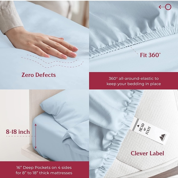 Mayfair Linen 800 Thread Count 100% cotton  sateen weave King sheet set-sky blue - Picture 8 of 13
